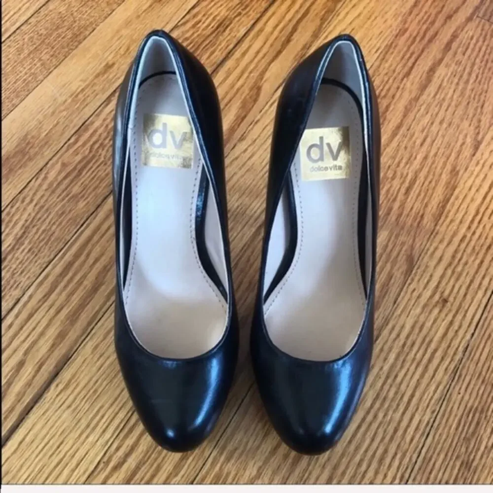 Dolce Vita Black Leather Stiletto Platform Pump Heels Sz 6